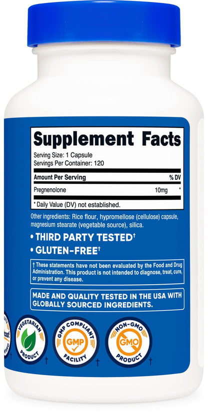 Nutricost Pregnenolone 10mg - 120 Capsules (Pack of 2) | Non-GMO, Gluten Free, Vegetarian