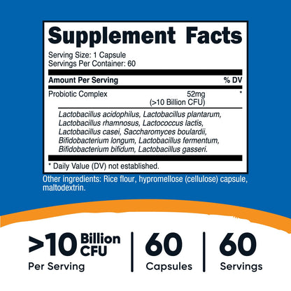 Nutricost Probiotic Complex (10 Billion CFU) - 60 Capsules | Acidophilus Plus 9 Probiotics | Non-GMO, Gluten Free