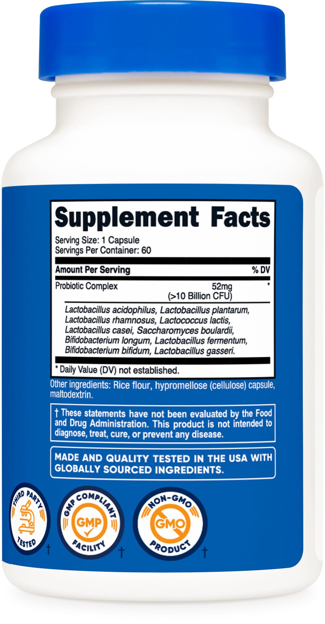 Nutricost Probiotic Complex (10 Billion CFU) - 60 Capsules | Acidophilus Plus 9 Probiotics | Non-GMO, Gluten Free