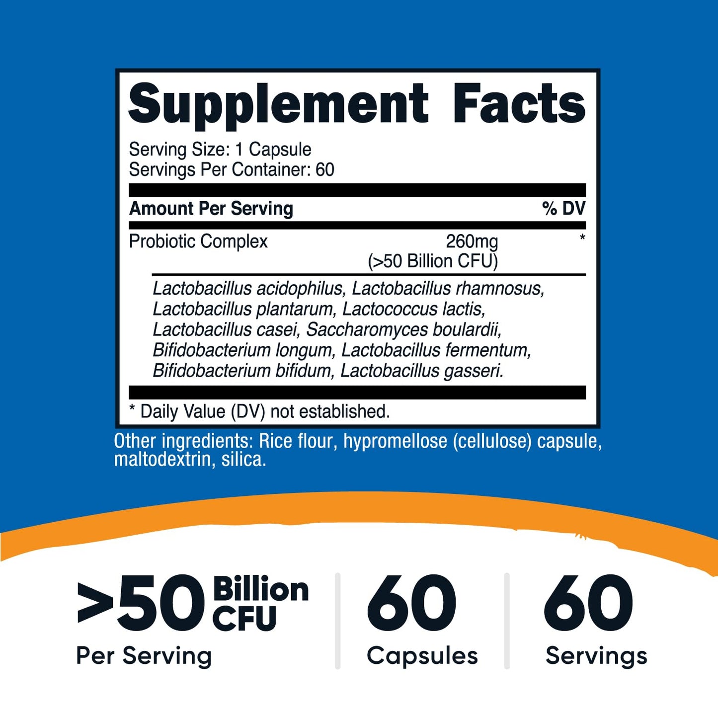 Nutricost Probiotic Complex – 50B CFU, 60 Capsules | Vegetarian, Non-GMO, Gluten Free