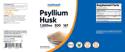 Nutricost Psyllium Husk 1500mg per Serving – 500 Capsules | Non-GMO & Gluten Free