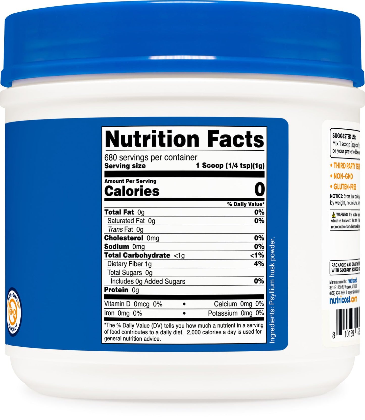 Nutricost Psyllium Husk Powder (1.5 lb) – GMO-Free, Gluten-Free