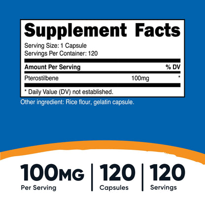 Nutricost Pterostilbene 100mg - 120 Capsules | Non-GMO, Gluten Free