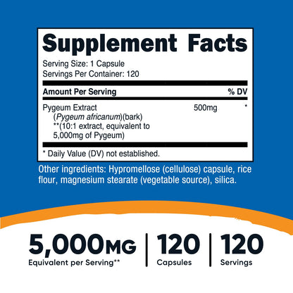 Nutricost Pygeum Extract 5000mg - 120 Veggie Capsules, Non-GMO, Gluten Free