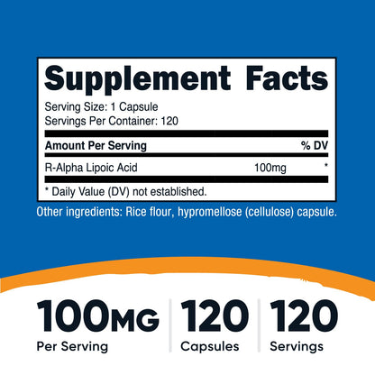 Nutricost R-Alpha Lipoic Acid 100mg, 120 Veggie Capsules – Non-GMO, Gluten Free