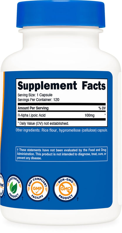 Nutricost R-Alpha Lipoic Acid 100mg, 120 Veggie Capsules – Non-GMO, Gluten Free