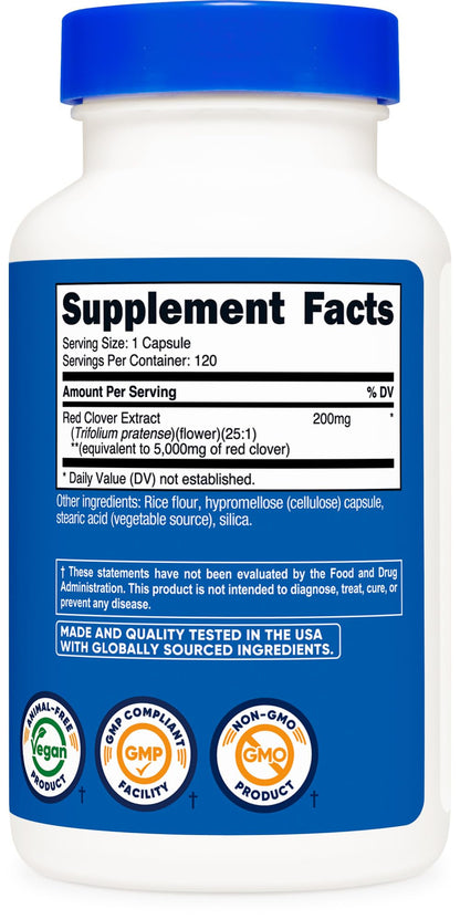 Nutricost Red Clover Blossoms – 5000 mg Equivalent, 120 Vegan Capsules