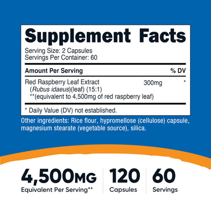 Nutricost Red Raspberry Leaf Extract (4500mg) 120 Capsules | Vegan Supplement