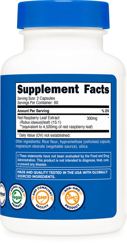Nutricost Red Raspberry Leaf Extract (4500mg) 120 Capsules | Vegan Supplement