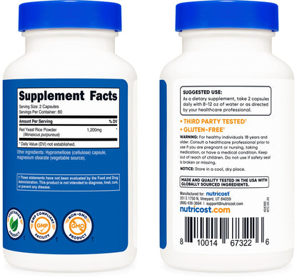 Nutricost Red Yeast Rice 1200mg - 120 Capsules, 60 Servings, Non-GMO, Gluten Free (Pack of 2)