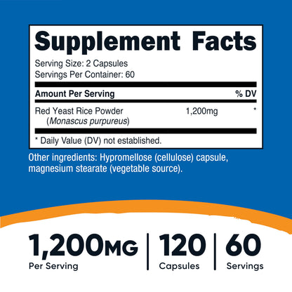 Nutricost Red Yeast Rice 1200mg - 120 Capsules, 60 Servings, Non-GMO, Gluten Free (Pack of 2)