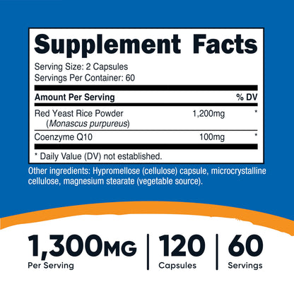 Nutricost Red Yeast Rice with CoQ10 1300mg – 120 Servings (Pack of 2) – Non-GMO, Gluten Free