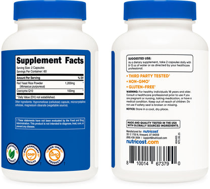 Nutricost Red Yeast Rice with CoQ10 1300mg – 120 Servings (Pack of 2) – Non-GMO, Gluten Free