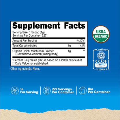 Nutricost Organic Reishi Mushroom Powder 0.5LB (8oz) - USDA Certified Organic, Vegetarian, Non-GMO, Gluten Free
