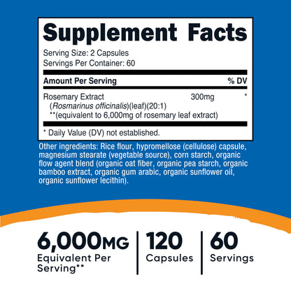 Nutricost Rosemary Extract (6000mg Equivalent) 120 Vegan Capsules