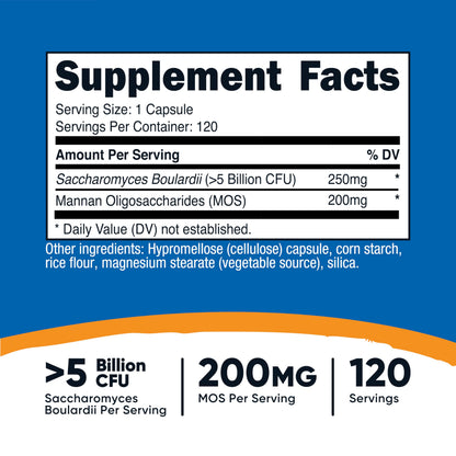 Nutricost Saccharomyces Boulardii + MOS – 5B CFU, 120 Servings