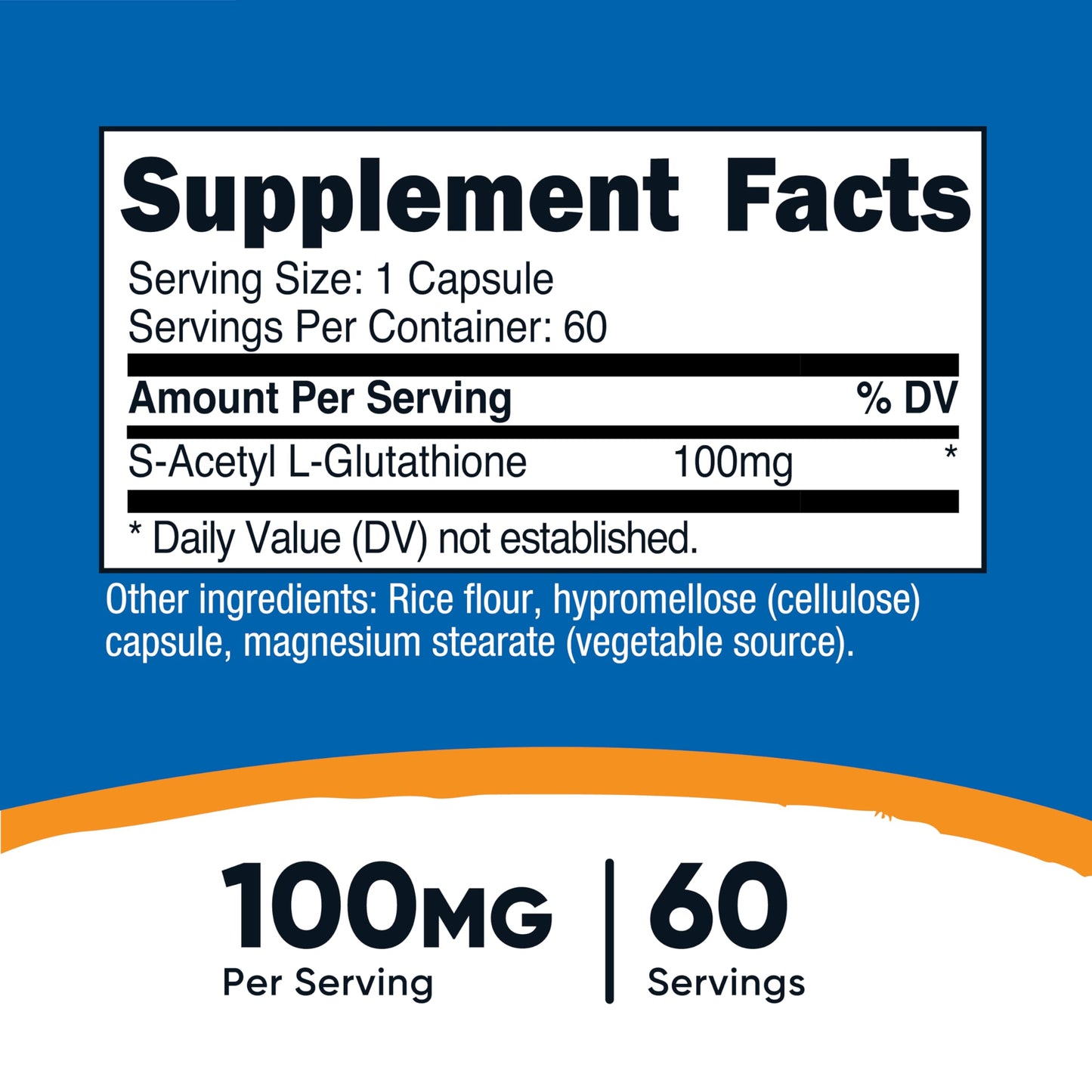 Nutricost S-Acetyl L-Glutathione 100mg - 60 Capsules | GMO-Free, Vegan