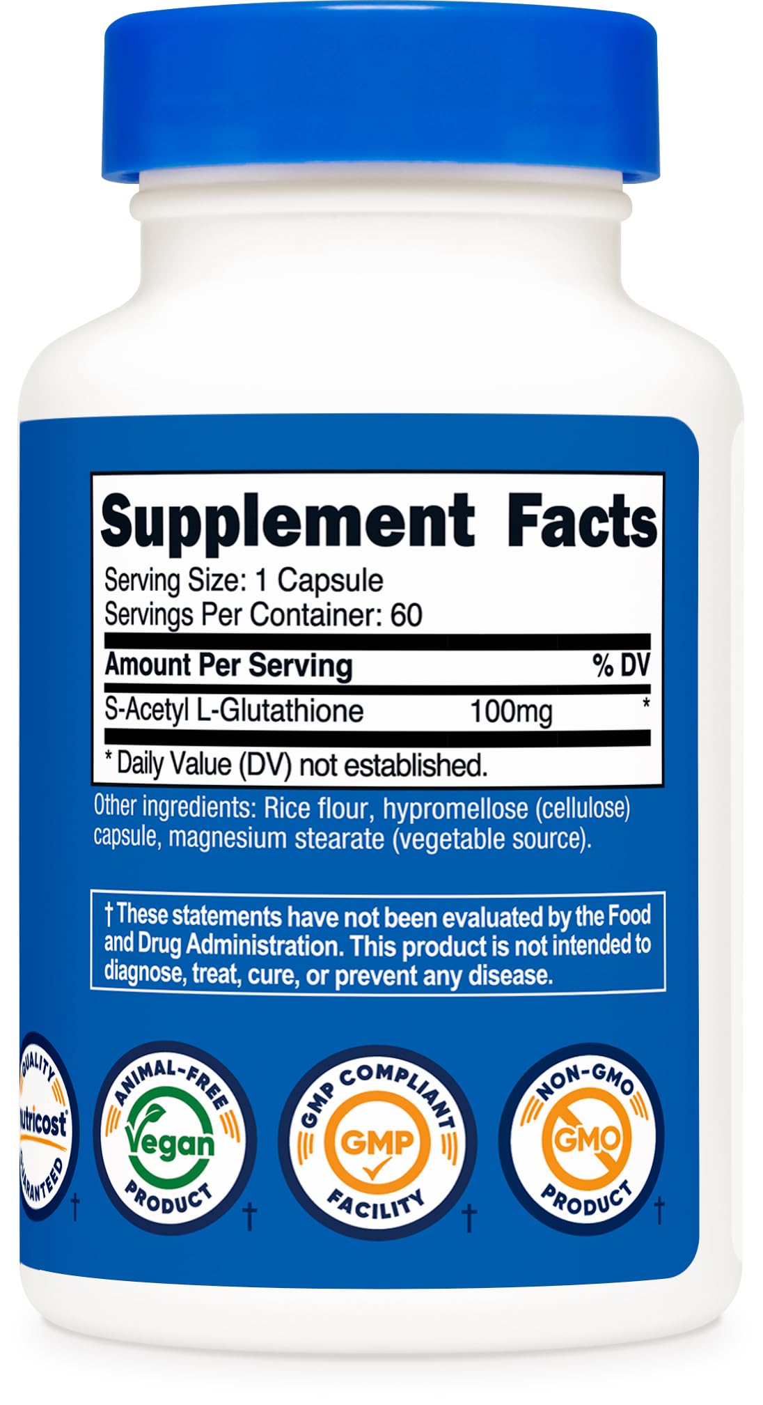 Nutricost S-Acetyl L-Glutathione 100mg - 60 Capsules | GMO-Free, Vegan