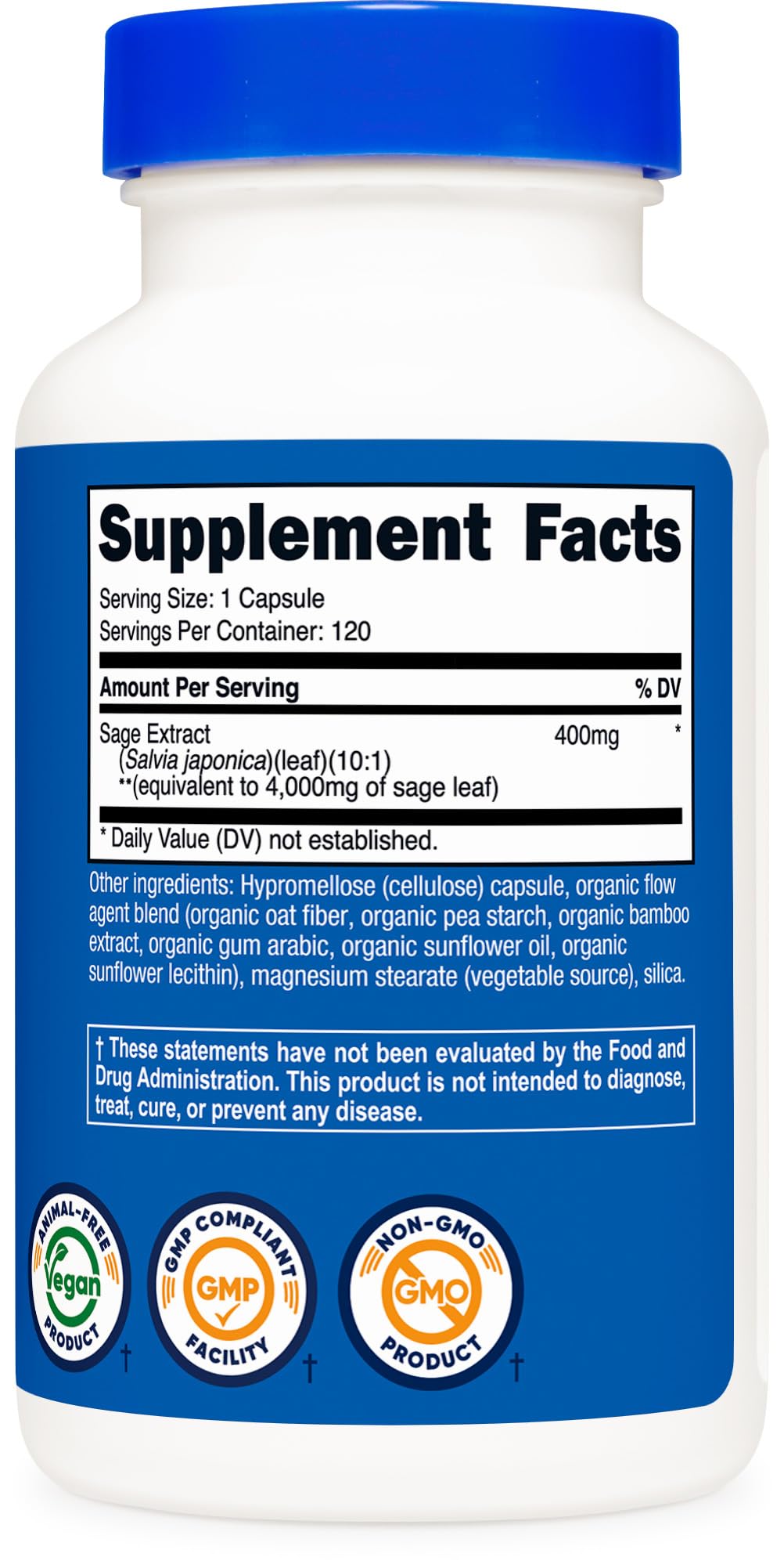 Nutricost Sage Extract 4,000mg Equivalent - 120 Vegan Capsules | GMO-Free & Gluten-Free