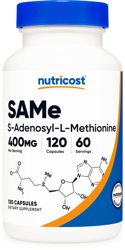 Nutricost SAM-e (S-Adenosyl-L-Methionine) 400mg - 60 Servings, 120 Veggie Capsules, Non-GMO, Gluten Free, Vegetarian