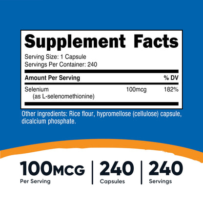 Nutricost Selenium 100mcg Supplement | 240 Capsules | Vegetarian, Gluten Free & Non-GMO