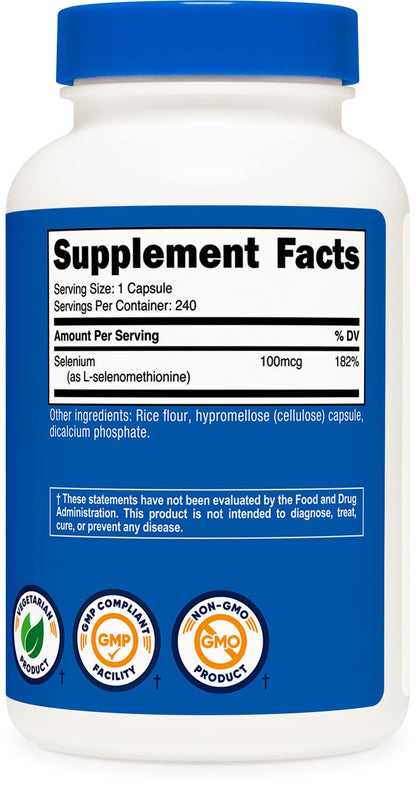 Nutricost Selenium 100mcg Supplement | 240 Capsules | Vegetarian, Gluten Free & Non-GMO