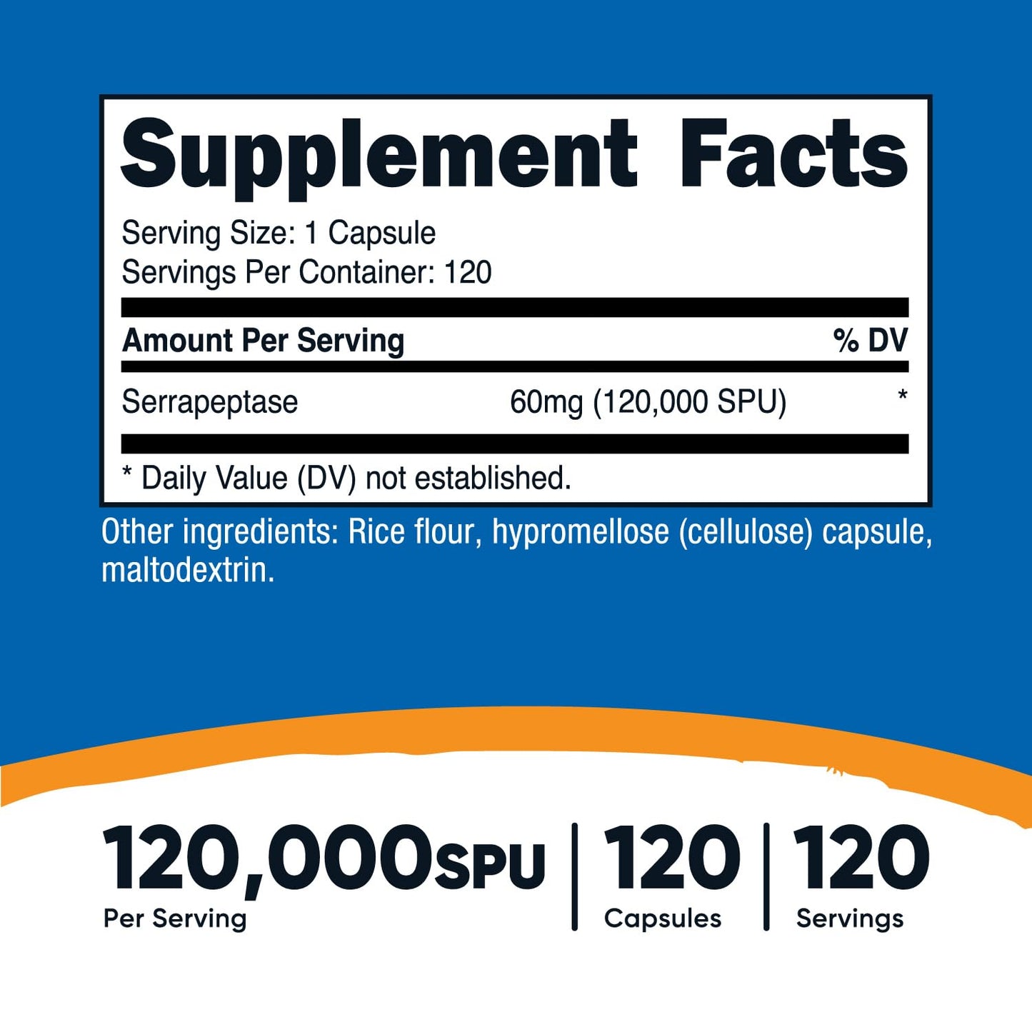 Nutricost Serrapeptase 120,000 SPU - 120 Capsules | Gluten Free, Non-GMO, Vegetarian Friendly