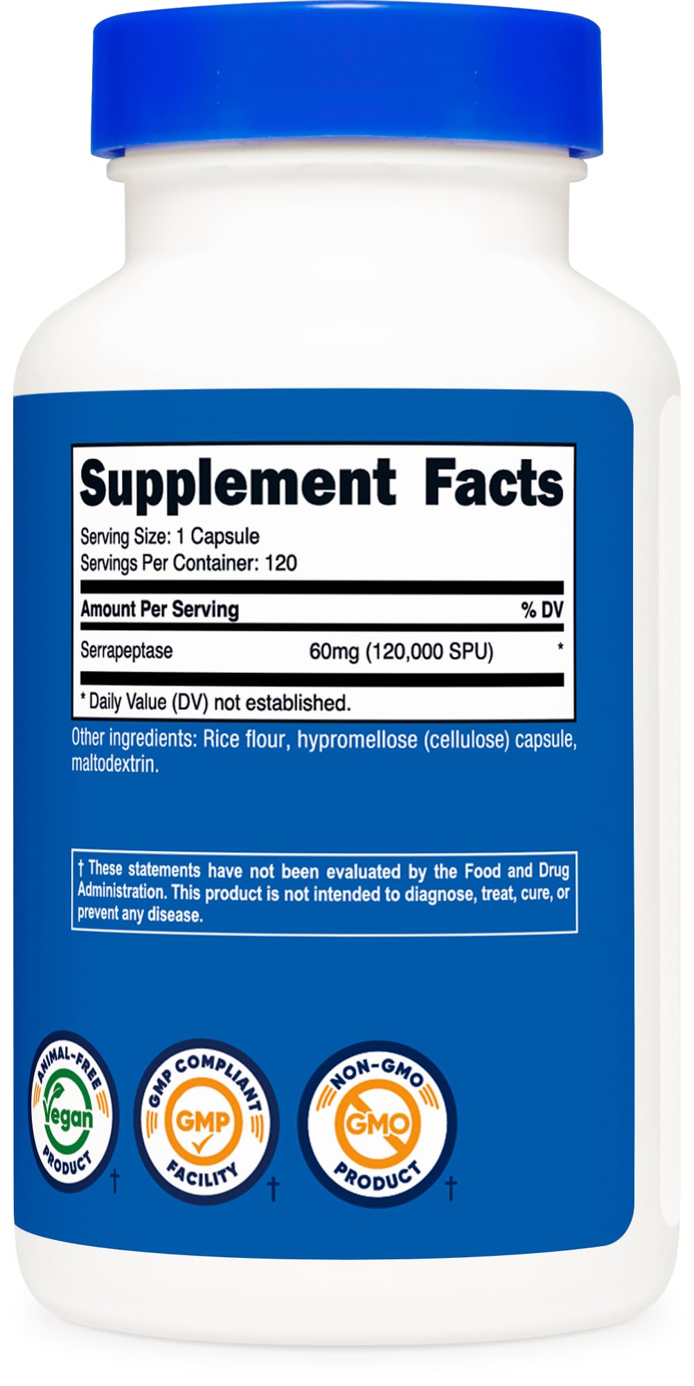 Nutricost Serrapeptase 120,000 SPU - 120 Capsules | Gluten Free, Non-GMO, Vegetarian Friendly