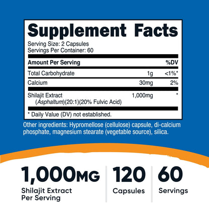 Nutricost Shilajit Capsules – 1,000 mg per Serving | 60 Servings | Gluten Free, Non-GMO, Vegan