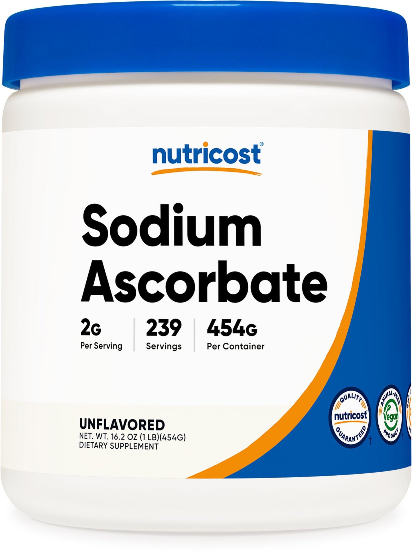 Nutricost Sodium Ascorbate Powder (1 lb) Unflavored – 2 g per Serving, Vegan, GMO-Free, Gluten-Free