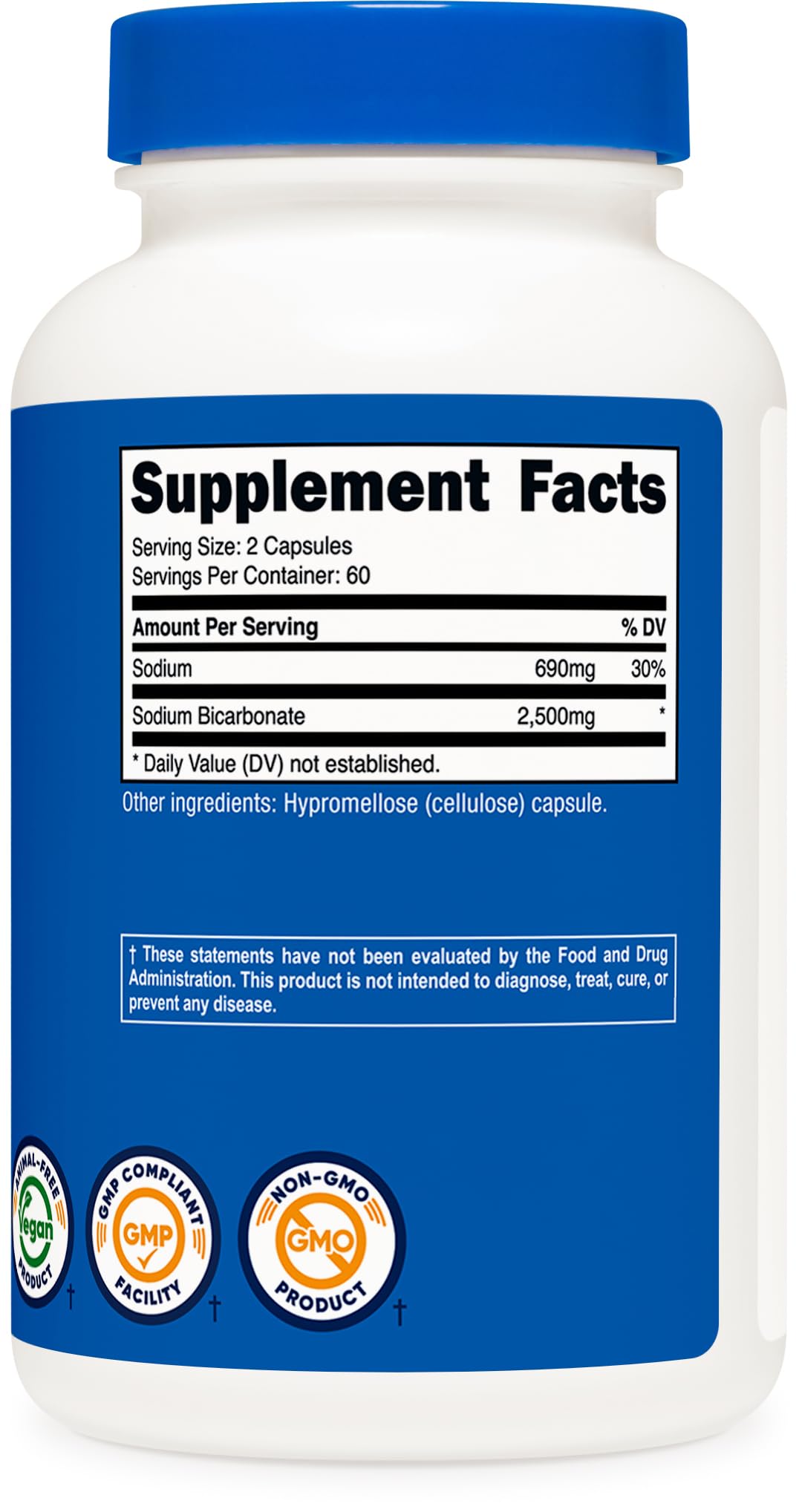 Nutricost Sodium Bicarbonate 2500mg - 120 Capsules | Vegan, Gluten-Free, GMO-Free