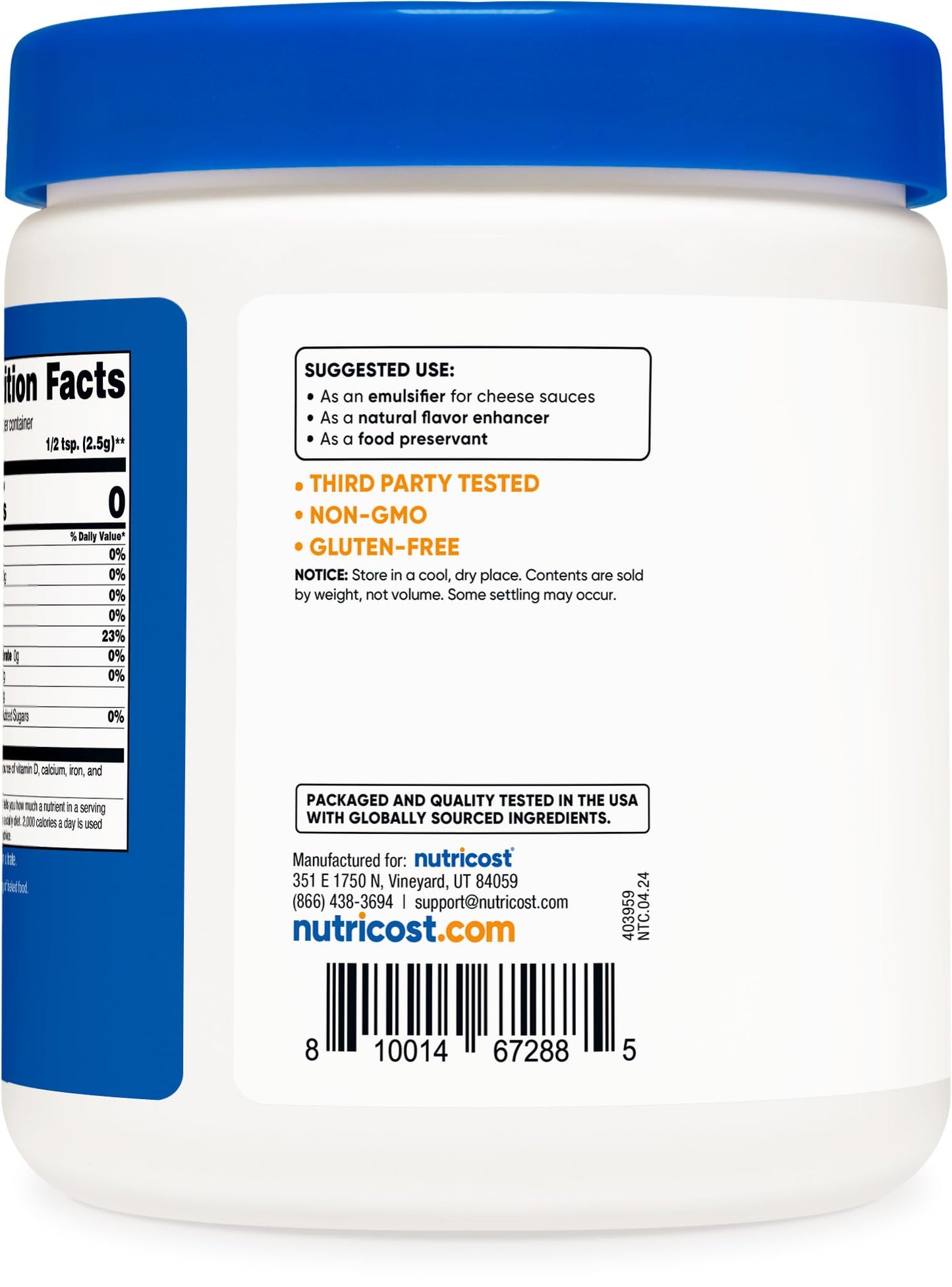 Nutricost Sodium Citrate Powder 1LB (16oz) – Food Grade, Non-GMO, Emulsifier & Flavor Enhancer