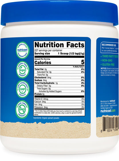Nutricost Organic Spinach Powder 8oz – USDA Organic, Non-GMO, 56 Servings