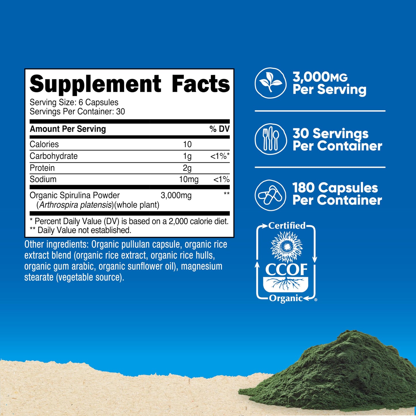 Nutricost Spirulina 3,000mg – 180 Capsules, 30 Servings | CCOF Organic, Gluten Free