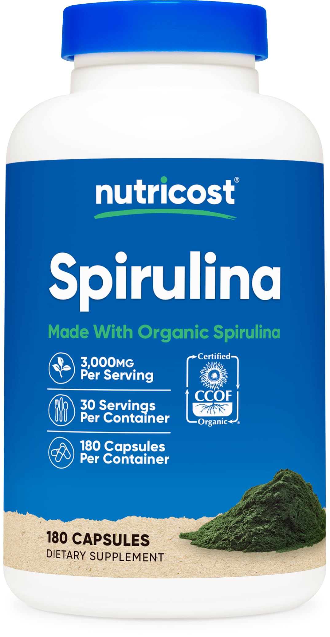 Nutricost Spirulina 3,000mg – 180 Capsules, 30 Servings | CCOF Organic, Gluten Free