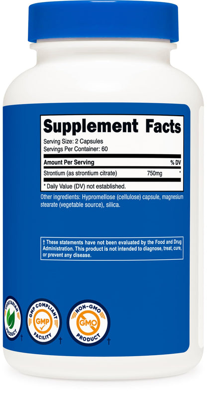 Nutricost Strontium Capsules 750mg – 120 Count – Vegetarian, Non-GMO, Gluten Free