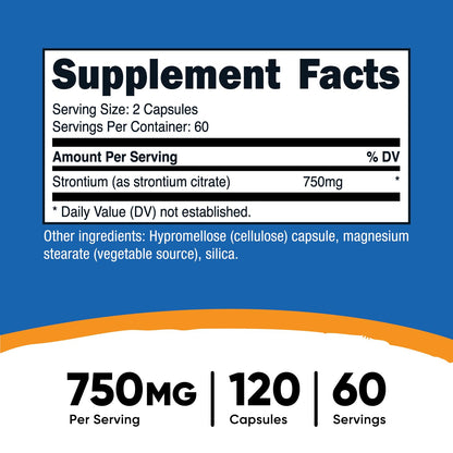 Nutricost Strontium Capsules 750mg – 120 Count – Vegetarian, Non-GMO, Gluten Free