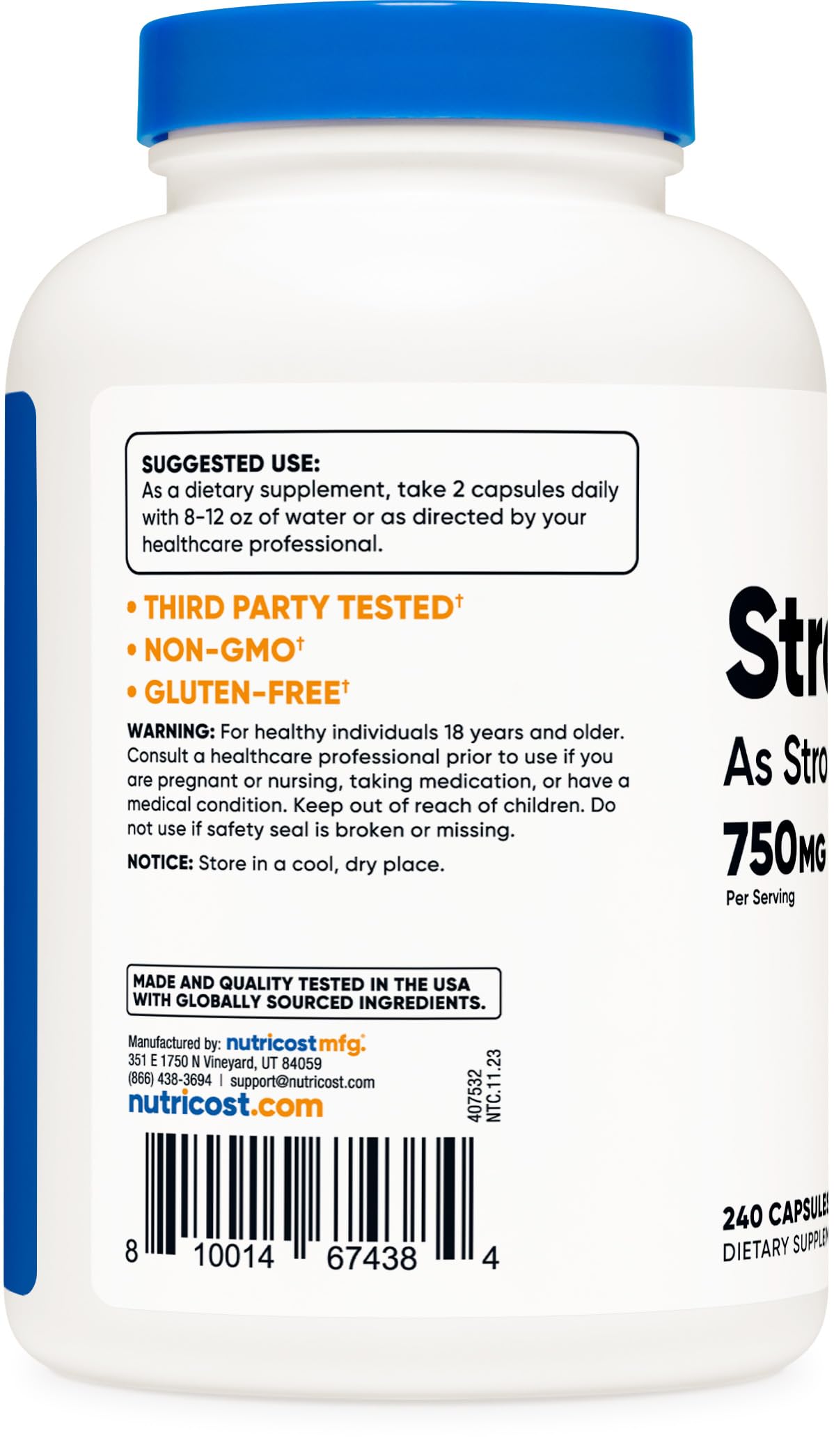 Nutricost Strontium Capsules 750mg, 240 Veggie Capsules – Vegetarian, Non-GMO, Gluten Free