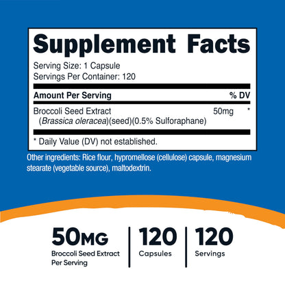 Nutricost Sulforaphane Glucosinolate (SGS) 50 mg Broccoli Seed Extract - 120 Capsules