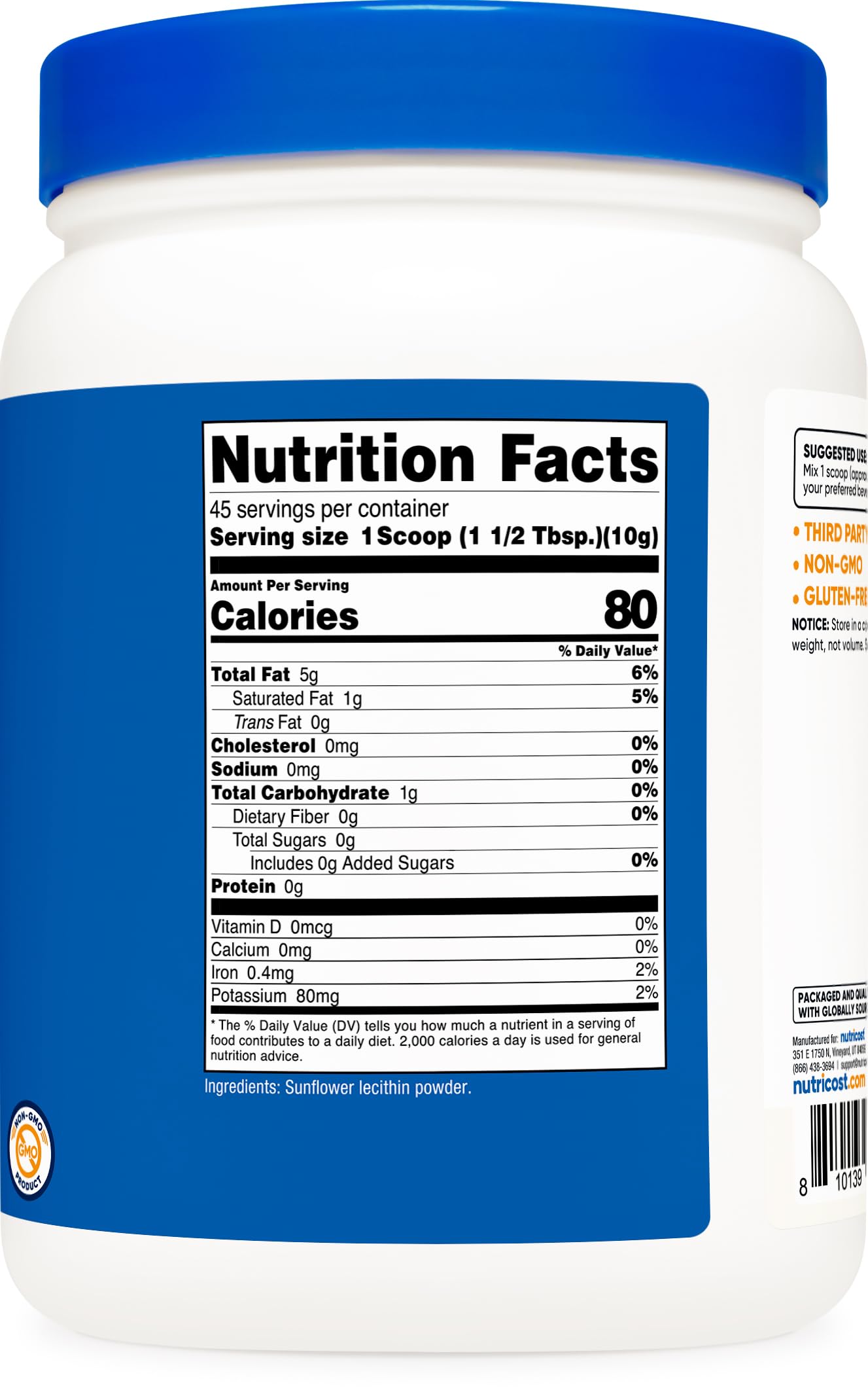Nutricost Sunflower Lecithin (1 Pound) - Natural Phosphatidylcholine, Vegan, Gluten-Free, GMO-Free