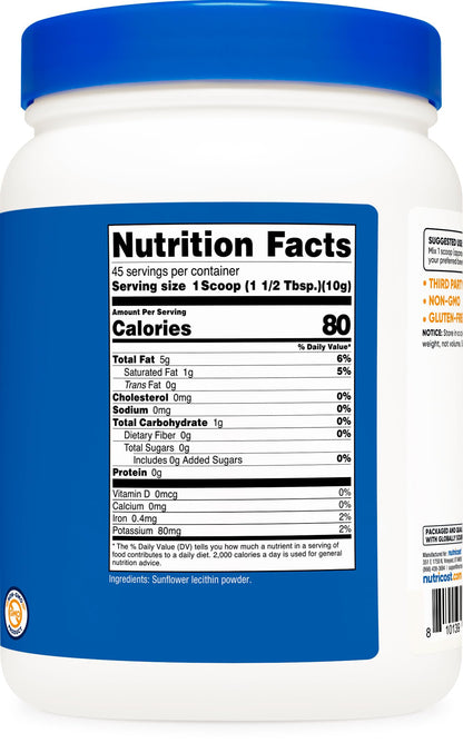Nutricost Sunflower Lecithin (1 Pound) - Natural Phosphatidylcholine, Vegan, Gluten-Free, GMO-Free