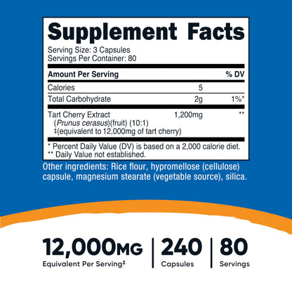 Nutricost Tart Cherry Extract 12,000mg Equivalent - 240 Veg Caps, 80 Servings
