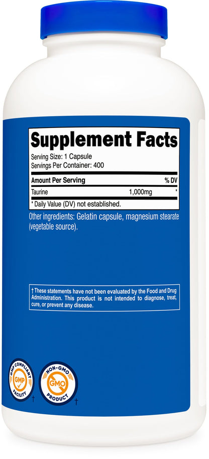 Nutricost Taurine 1000mg - 400 Capsules | Essential Amino Acid