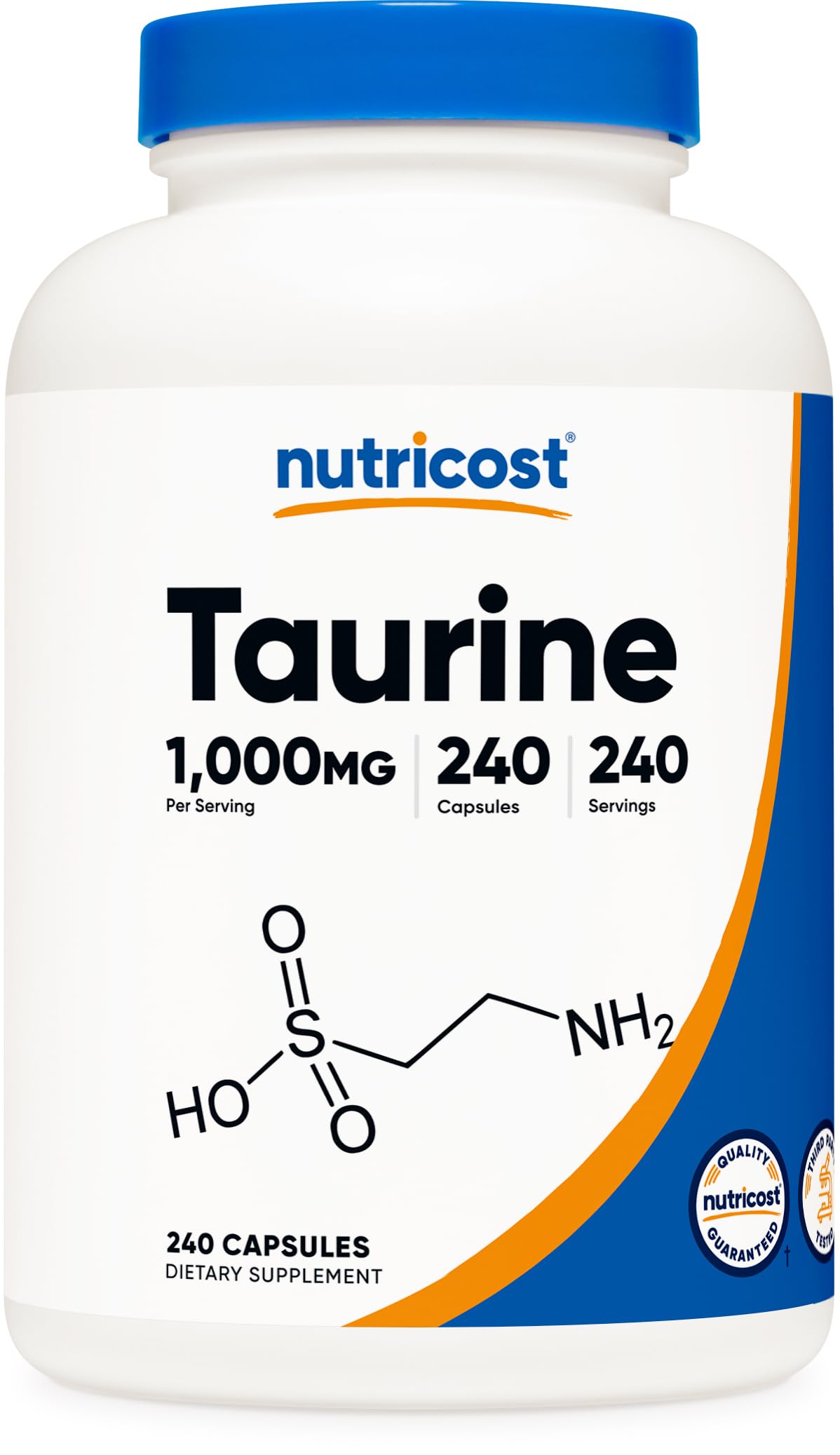 Nutricost Taurine 1000mg Capsules – 240 Count, Non-GMO & Gluten Free