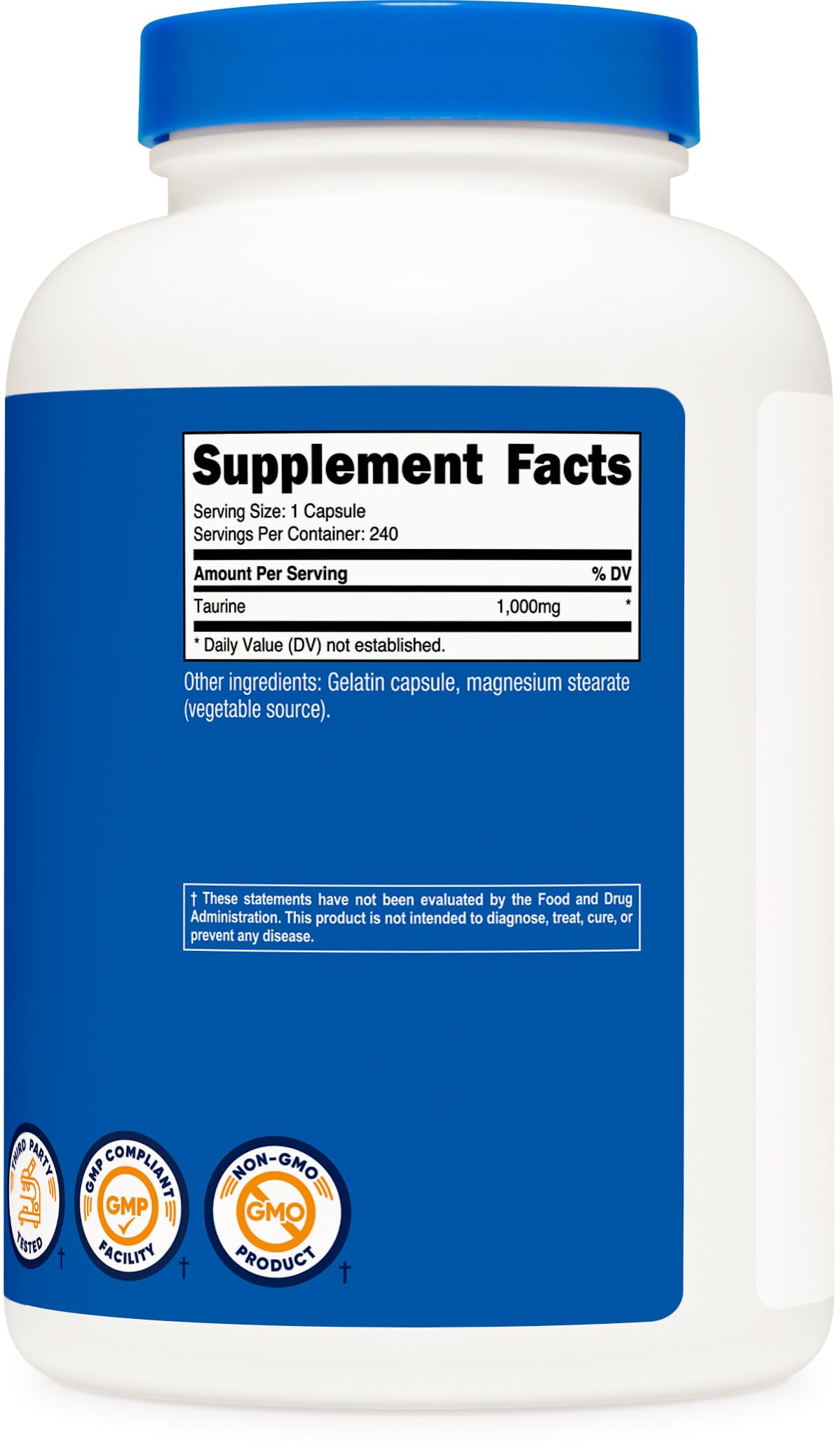 Nutricost Taurine 1000mg Capsules – 240 Count, Non-GMO & Gluten Free