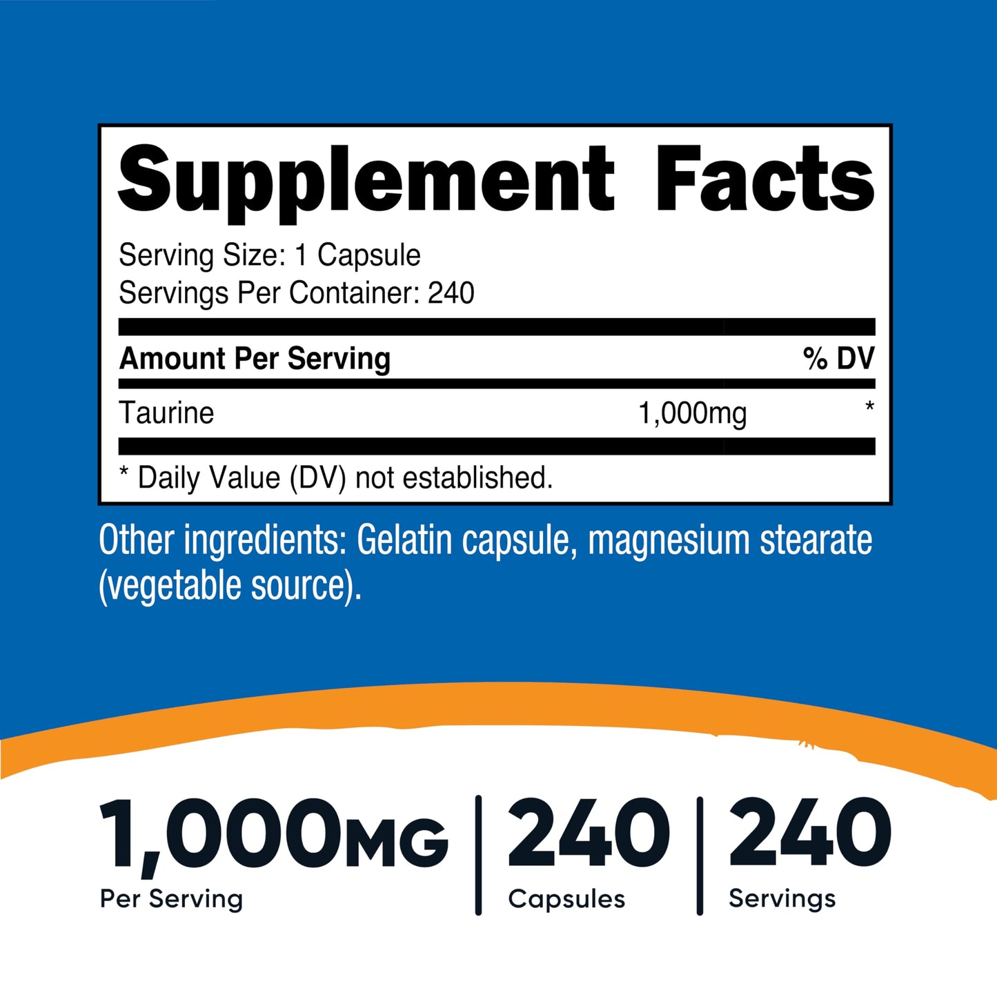 Nutricost Taurine 1000mg Capsules – 240 Count, Non-GMO & Gluten Free