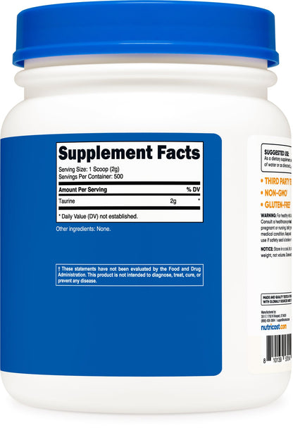 Nutricost Taurine Powder (1KG) – 500 Servings, Taurine Supplement