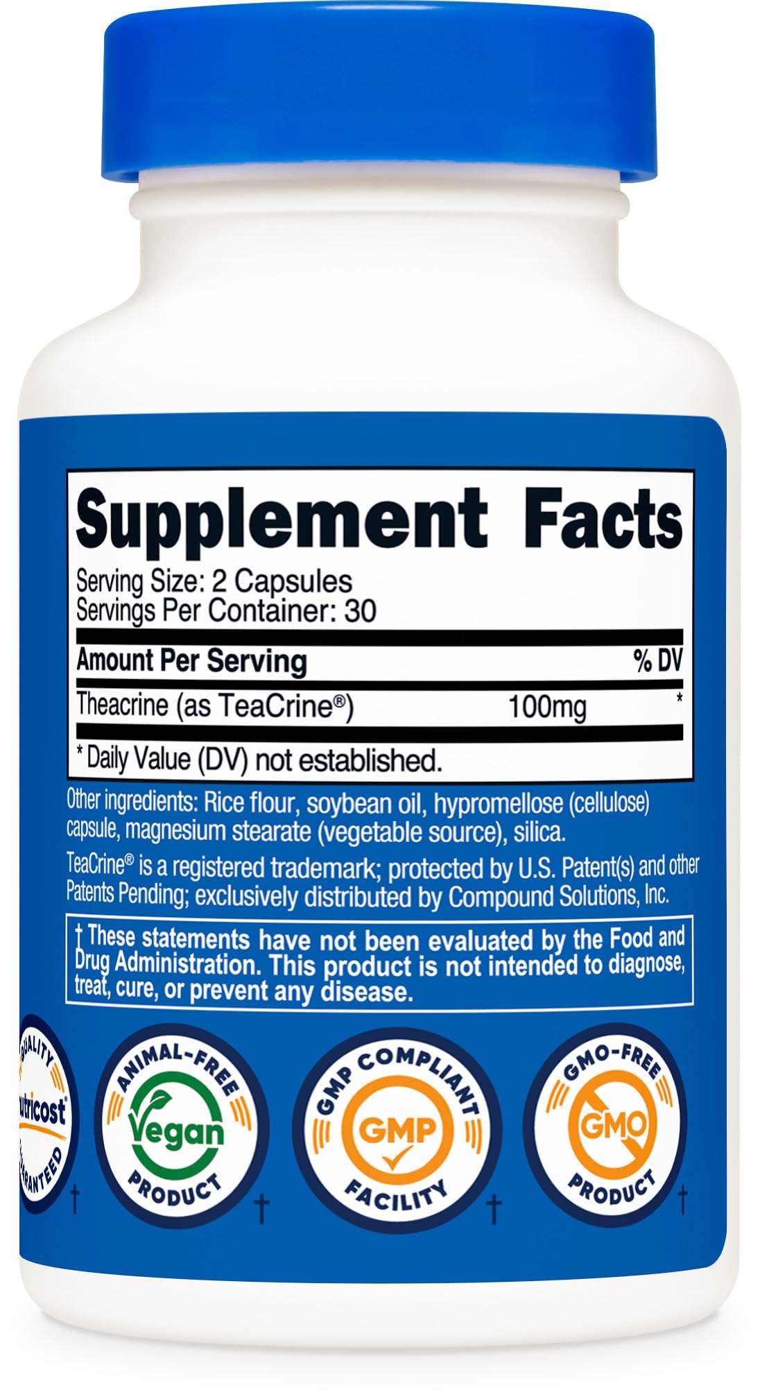 Nutricost Theacrine Teacrine 100 mg – 60 Capsules (30 Servings) | Vegan & GMO-Free