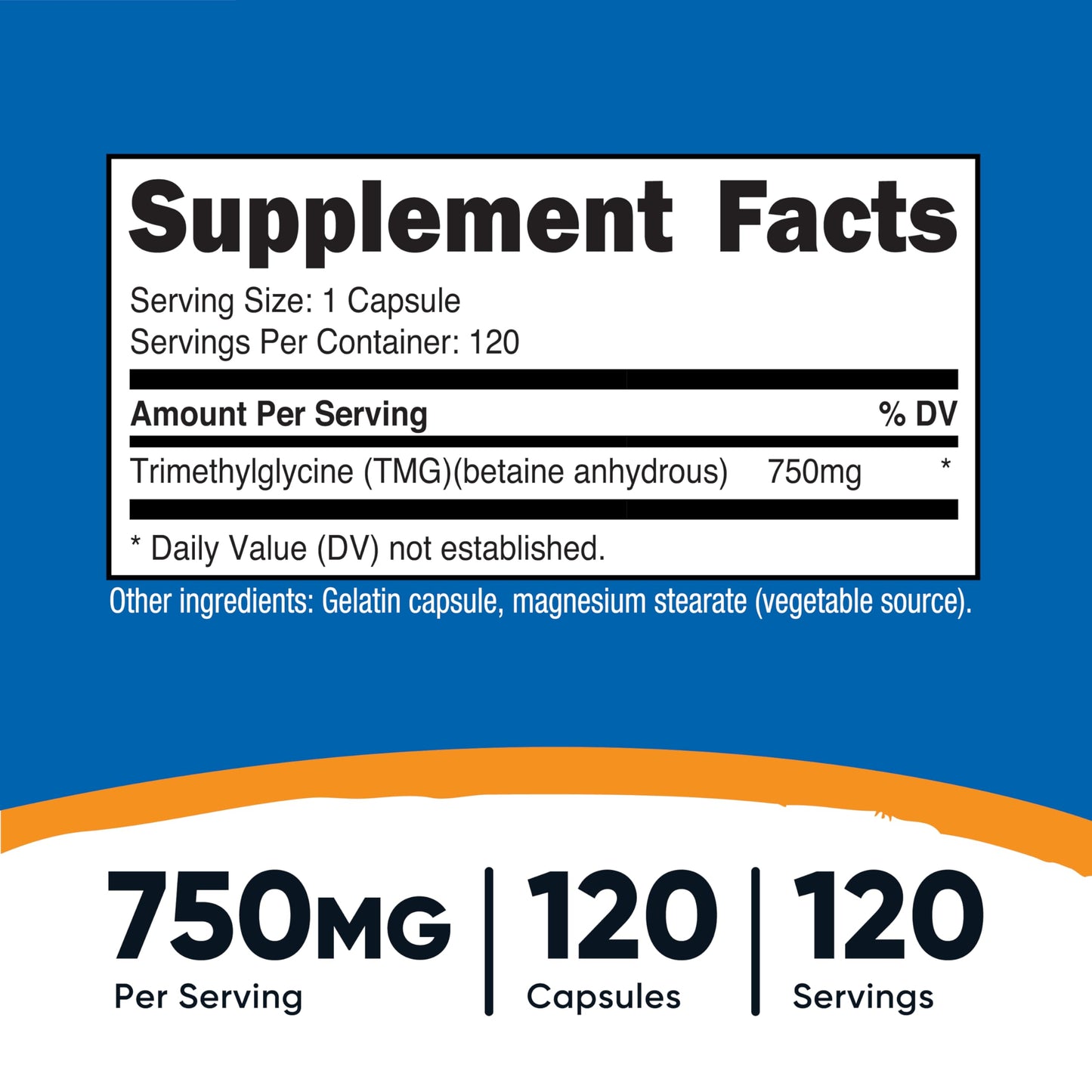 Nutricost TMG (Trimethylglycine) 750mg - 120 Capsules | Non-GMO, Gluten Free