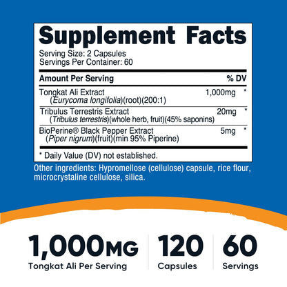 Nutricost Tongkat Ali 1000mg - 120 Veg Capsules, Tribulus, BioPerine